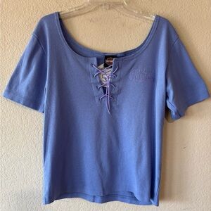 Women Harley Davidson Shirt 2X Daytona Beach Tie Lace Up Purple USA Scoop Neck